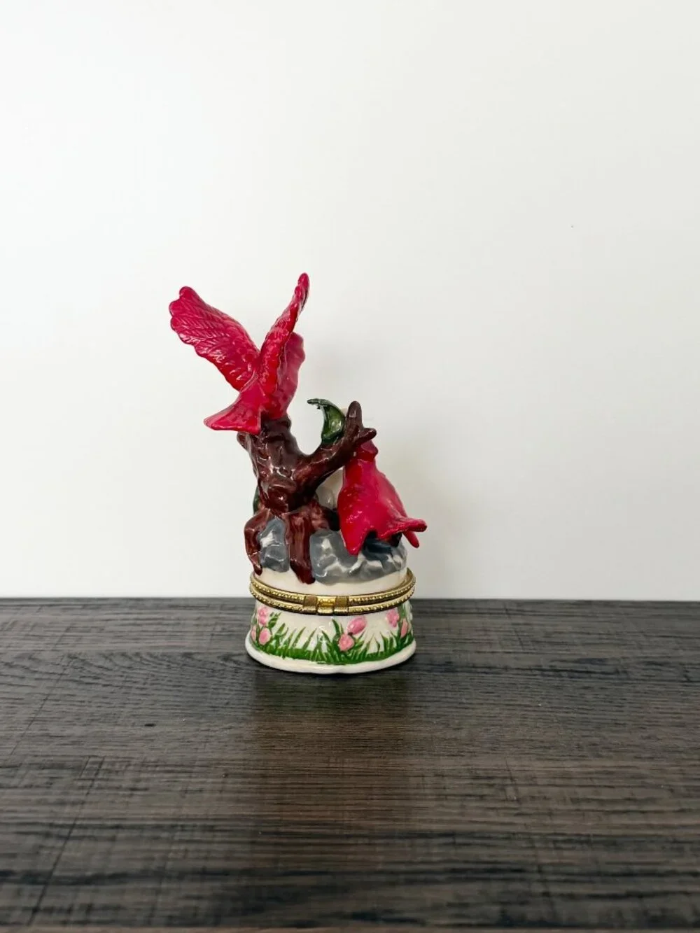 Vintage Cardinal Bird Trinket Box Porcelain Hinged Jewelry Box‎ Cottagecore